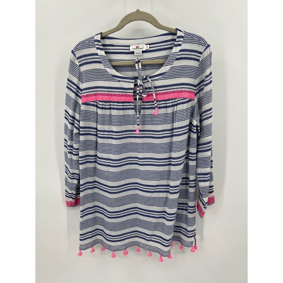 Vineyard Vines Tops - Vineyard Vines Bungalow Stripe XL Tassel Trim Cotton Swim Coverup Top Pink